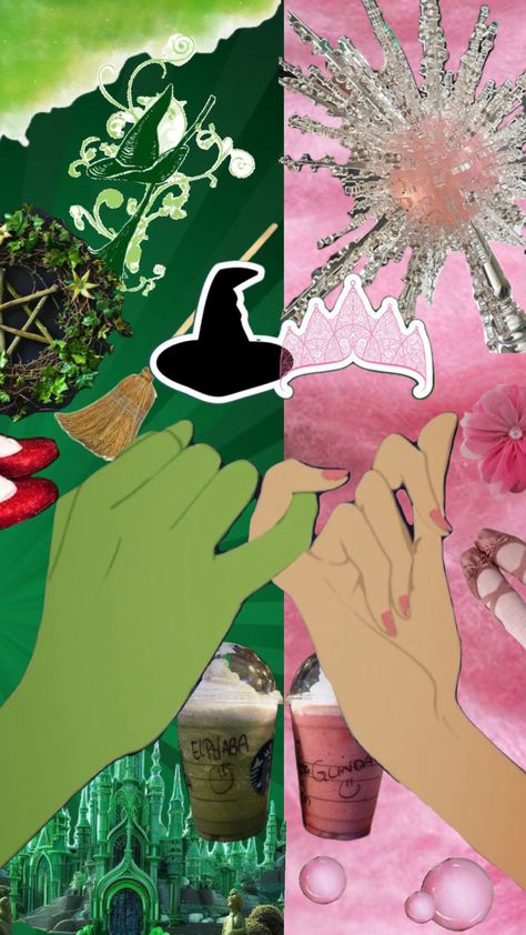 #wicked #wizardofoz #glinda #elphaba #pink #green Wicked Glinda And Elphaba, Glinda And Elphaba Fan Art, Wicked Costumes Diy, Wicked Movie Quotes, Pink Goes Good With Green Wicked, Wicked Wallpaper Iphone, Wicked Musical Nails, Wicked Tattoos Musical, Wicked Illustration