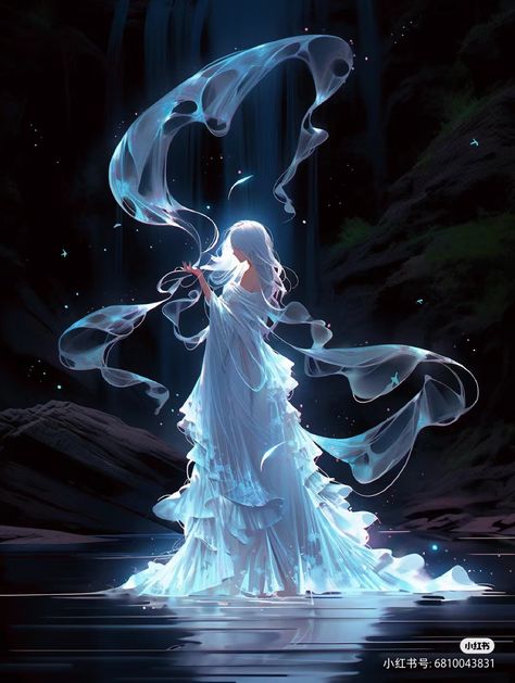 Water Dress Drawing, Water Princess, Water Fairy, Goddess Art, Fantasy Aesthetic, Digital Art Anime, Dreamy Art, Beautiful Drawings, Anime Scenery