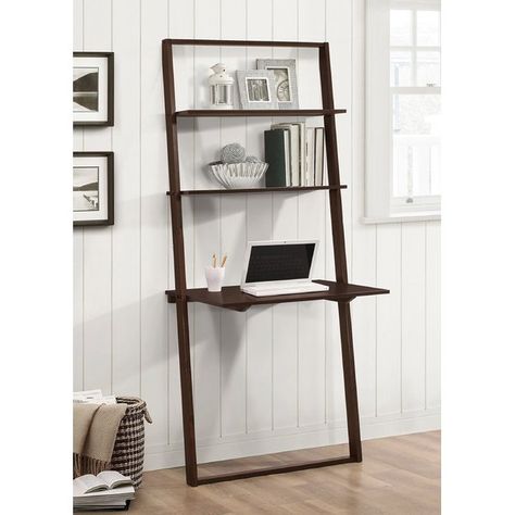 You'll love the Pemberton Ladder Bookcase at Wayfair - Great Deals on all Furniture products with Free Shipping on most stuff, even the big stuff. Shelf With Desk, Ladder Wall Shelf, Leaning Desk, Wall Ladder, Small Space Hacks, Desk With Shelves, Ladder Desk, 3 Shelf Bookcase, Bookcase Desk