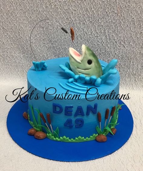 Salmon Birthday Cake, Cake With Fishing Theme, Fish Themed Cake For Men, Easy Fish Cake Birthday, Fish Cake Ideas For Men, Fishing Cake Designs For Men, Fishing Cakes, Salmon Cake, 1st Year Cake