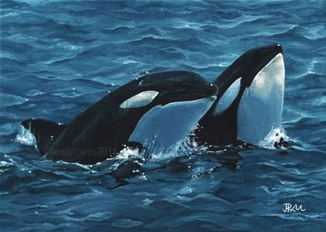 Orca Drawing Reference, Orca Painting Acrylics, Orcas Painting, Orca Painting, Orca Art, Animal Paintings Acrylic, Whale Painting, Ocean Waves Painting, Art Tutorials Watercolor