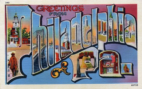 Greetings from Philadelphia, Pennsylvania - Large Letter Postcard by Shook Photos, via Flickr Letter Greetings, Pennsylvania Philadelphia, Postcard Ideas, Visit Philadelphia, Block Text, American Continent, Big Letters, Philadelphia Pennsylvania, Happy Travels