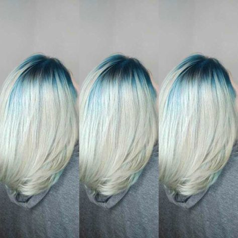 The end result of going from a red bayalage to this gorgeous platinum blonde with a custom teal root using redken city beats color! The process was long but so worth it! Teal Shadow Root, Red Bayalage, Bayalage Red, Hair Colour Trends, Shadow Roots, Dreamy Hair, Blonde Hair With Roots, Grey Blonde Hair, Grey Blonde