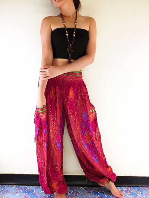 Pantalon Thai, Thai Harem Pants, Thai Pants, Maxi Pants, Pants Boho, Harem Trousers, Harem Pants Women, Hippie Pants, Older Women Fashion