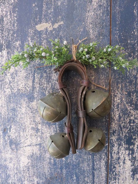 Ebay: Large antique brass sleigh bells on leather strap Vintage Sleigh Bells, Antique Sleigh, Simple Holiday Decor, Sleigh Bells, Making Spirits Bright, Holiday Village, Sleigh Bell, Christmas Sleigh, 2024 Christmas