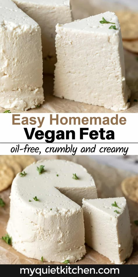 Vegan Edibles, Cheesy Foods, Nutritious Eating, Vegan Feta, Feta Cheese Recipes, Cheese At Home, Vegan Feta Cheese, Plant Based Cheese, Vegan Substitutes