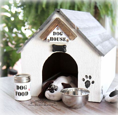 Oh my gosh! how cute is this toy dog house! I need to make one for my cats. hop over and you'll see why! Stuffed Toy Dog House, Bliss-Ranch.com Snoopy Baby Shower, Diy Furniture Painting, Diy Cat Toys, Dog Treat Jar, Wood Planter Box, Toy Dog, Mini Dogs, Wood Dog, Sign Stencils