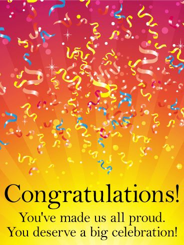 You've Made us All Proud - Congratulations Card: Big celebrations begin with small gestures! Send this awesome congratulation card to get the party going! The bright rays of a retro sun shine up from the bottom of the card into a festive explosion of confetti. This greeting card is too good to be true and can meet all your congratulation needs. So don't wait a minute, it's easy to send and a great way to tell someone how proud you are of their achievement! Happy Birthday Christian Quotes, Congratulations Wishes On Success, Congratulations Quotes Achievement, Graduation Congratulations Quotes, Funny Birthday Card Messages, Happy Birthday Girl Quotes, Congratulations Messages For Achievement, Funny Happy Birthday Messages, Congratulations Images