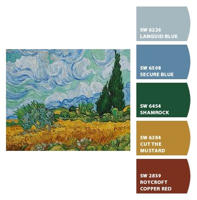 Van Gogh Painting Van Gogh Paintings Color Palette, Van Gogh Color Pallete, Van Gogh Colour Palette, Van Gogh Color Palette, Van Gogh Palette, Chalk Mural, Color Wheel Projects, Van Gogh Landscapes, Van Gogh Painting