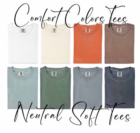 Comfort Colors Tees level up your comfort and your look!  Order a size up(or two) for a baggy oversized look. Soft, comfy tees in soft pretty colors, no designs printed on them. If you want shirts with printed design look in our other sections:)  >> Garment dyed for that lived in feel and almost no shrinkage >> 6.1 ozSoft ring-spun cotton fabric with 100% cotton threads  >> Relaxed fit >>Topstitched, classic width, rib collar >> Signature twill label Shipping: 1-2 Business day via USPS First Class Exchanges accepted Care of Product: Turn garment inside out. Machine wash cold. Remove promptly from washer. Tumble dry on low heat setting. Never bleach or iron over the design! T Shirt Colors Palette, Neutral T Shirts, Oversized Tees, Comfort Colors Tshirt, T Shirt Picture, Pretty Colors, Comfort Colors Shirt, Comfort Colors Tee, Comfort Color