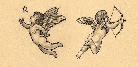 Funny Small Tattoos, Cupid Tattoo, Russian Tattoo, Cherub Tattoo, Tattoo Lettering Design, Angel Tattoo Designs, Old School Tattoo Designs, Badass Tattoos, Baby Tattoos