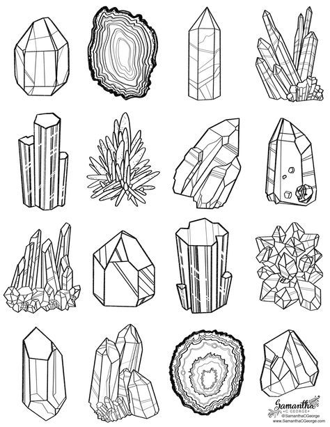 Crystal Shapes Drawing, Geode Drawing Simple, Crystals Coloring Page, Crystal Drawing Ideas, Crystal Cluster Drawing, Crystals Printable, Coloring Crystals, Crystal Coloring Page, Watercolor Coloring Pages