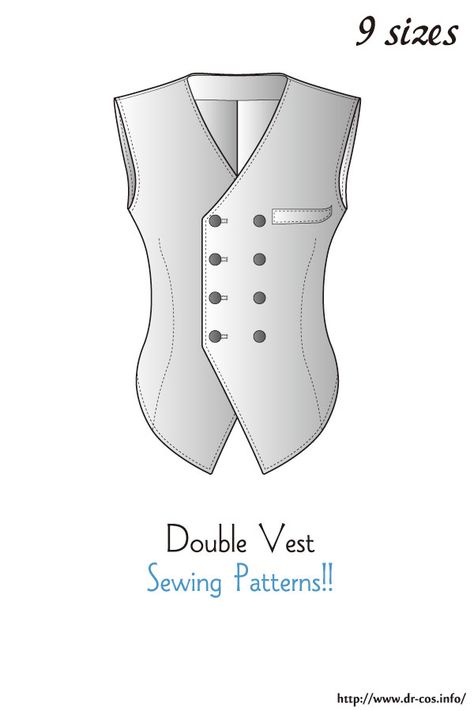 Cowboy Vest Pattern, Vest Sewing Patterns, Double Vest, Vest Pattern Sewing, Vest Free Pattern, Clothing Diys, Steampunk Clothes, Vest Sewing, Waistcoat Pattern