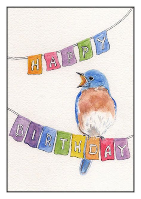 Birthday Bluebird, Chickadee Birds, Yellow Bird in Hat, Owls. Set of Four Cards. One of Each Design. Watercolor Birds by Stellajanecards. - Etsy Pet Holiday Cards, Birds Yellow, Black Labrador Dog, Chickadee Bird, Watercolor Birds, Dog Christmas Card, Owl Card, Card Watercolor, Bird Theme