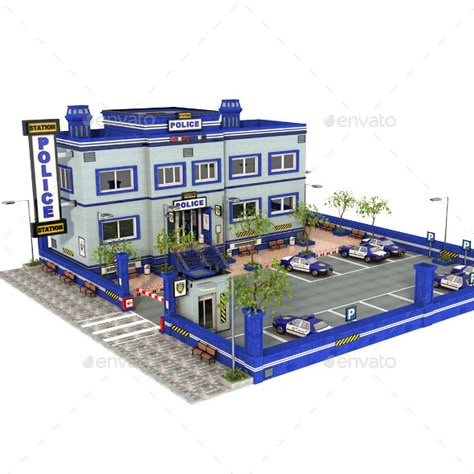 Building Model, Minecraft Police Station, Modern Police Station, Small Police Station, Futuristic Police Station, Miniature Police Station, Police Station Architecture, 3d Building Design, Children's Day Craft