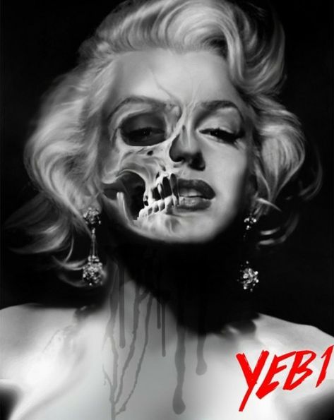 Rockabilly Artwork, Half Skull Face, Skull Face Tattoo, Marilyn Monroe Tattoo, Marilyn Monroe Artwork, Wrist Tattoo Ideas, Wrist Tattoo Designs, Marilyn Monroe Portrait, Half Skull