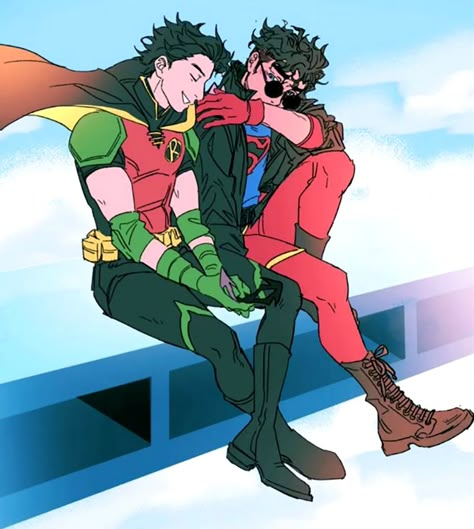 Tim Drake X Kon El Fanart, Superboy X Robin, Conner Kent, Young Justice Robin, Tim Drake Red Robin, Superman X Batman, Superman X, Dc Icons, Batman Comic Art