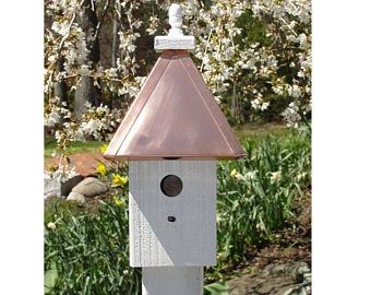 Home & Living | Etsy House With Copper Roof, Beautiful Birdhouses, Bluebird House, Copper Roof, Bright Copper, House Window, Window Vinyl, Metal Roof, Rustic Feel