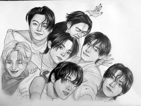 Give me your hands just a little bit more ♡ This is the first time I have actually drawn a group photo with seven people like this on a big sketchbook, and the first one turns out to be my fav boys 🥹🫶🏻 . . . #Drawings #Enhypen #enhypenfanart #bunnarts.n #Engene #highway1009 #shoutout #EnhypenEngene #YangJungwon #Leeheeseung #Jay #Jake #Kimsunoo #EnhypenNiki #ParkSunghoon #Kpopfanarts #Romanceuntold #pencilDrawings #tranditionalartist #엔하이픈 #양정원 #이희승 #심재윤 #박성훈 #박종성 #김선우 #니키 #엔진 Enhypen Group Photo Drawing, Kpop Line Art Drawing, Enhypen Drawing, Big Sketchbook, Kawaii Cat Drawing, Shading Drawing, Hand Lettering Drawing, Cute Sketches, Boy Drawing