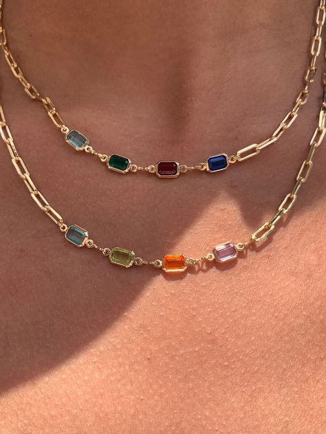 Gold Gem Necklace, Colorful Gold Jewelry, 2024 Jewelry Trend Forecast, Trendy Jewelry 2024, Dainty Necklace Stack, Pop Of Color Outfits, Jem Jewelry, Layering Necklaces Gold, Cheap Gold Jewelry