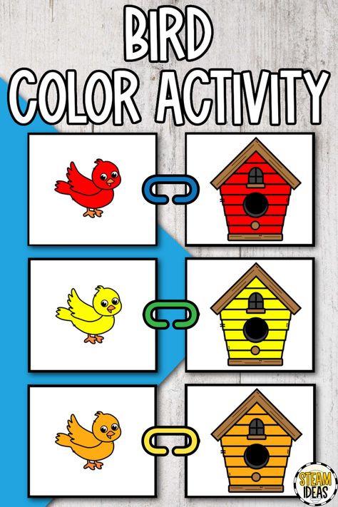 Activity Preschoolers, Bird Crafts Preschool, Independent Learning Activities, Bird Printables, Toddler Math, Color Activity, Steam Ideas, Preschool Lesson Plans, Match Colors