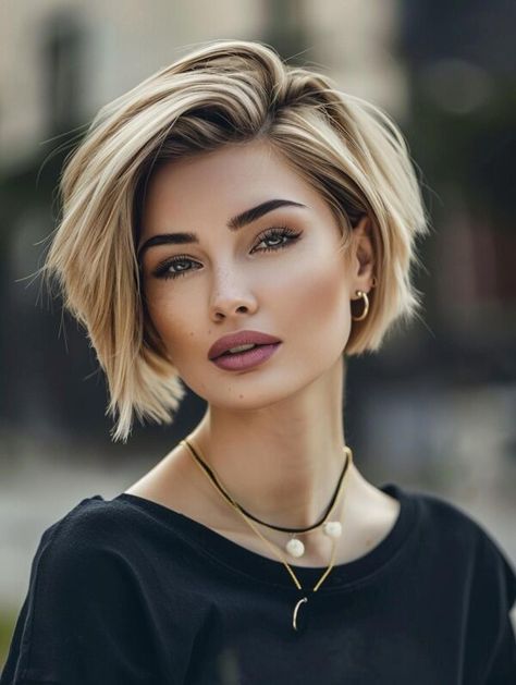 Short Cuts For Round Faces, Short Blonde Bob Hairstyles, Short Hair Bobs, Cuts For Round Faces, Bob Cuts For Women, Women With Round Faces, Trendy Short Hairstyles, Styling Hacks, Long To Short Hair