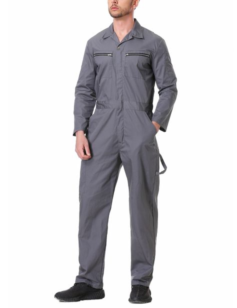 TOPTIE Mens Long Sleeve Coverall Action Back Coverall with Zipper Pockets Mechanic Uniform Mechanic Uniform, Mechanics Uniform, Red Kap, Custom Products, Online Design, Mens Long Sleeve, Zipper Pocket, Work Wear, Overalls