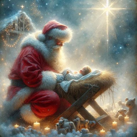 Santa Bowing To Baby Jesus, Santa Kneeling Before Baby Jesus, Jesus Born Christmas, Santa And Jesus, Fall Poems, Kneeling Santa, God Power, Autumn Poems, Divine Protection