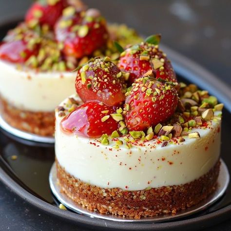 Optimal Recipes Fancy Strawberry Desserts, Raspberry Pistachio Cheesecake, Strawberry Plated Desserts, Cooking Classy Cheesecake, Strawberry Desserts Fine Dining, Pistachio Cheesecake, Diner Party, Cheesecake Mousse, Dessert Spread