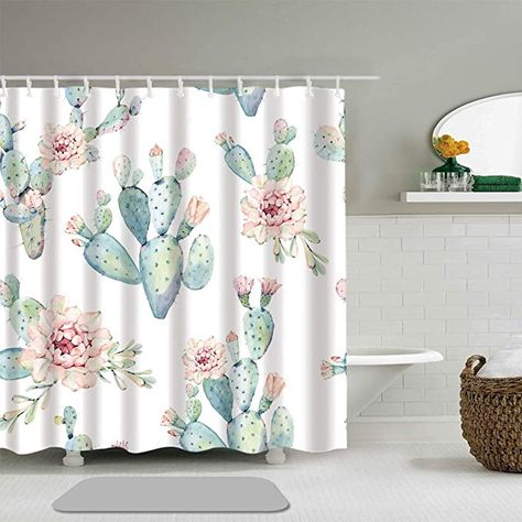 Cactus Bathroom, Cactus Shower Curtain, Flower Cactus, Pink Cactus, Bunny Ear, Shower Curtains, Succulent, Bathroom Decor, Shower Curtain