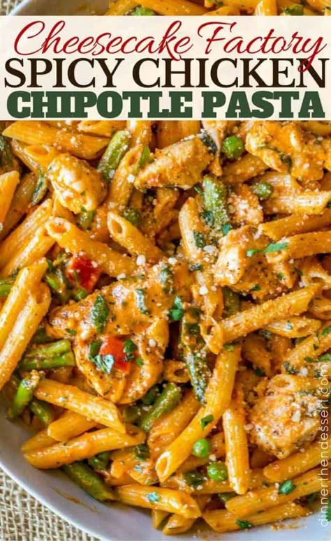 Spicy Chicken Chipotle Pasta (Copycat) - Dinner, then Dessert Chipotle Chicken Pasta Cheesecake, Nashville Hot Chicken Pasta, Copycat Cheesecake Factory Pasta, Spicy Creamy Pasta, Creamy Spicy Chicken, Chicken Chipotle Pasta, Spicy Chicken Chipotle Pasta, Cheesecake Factory Pasta, Copycat Dinner