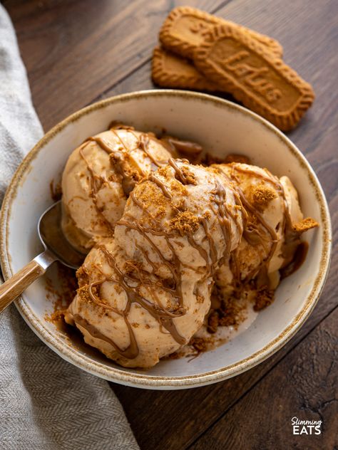 Ninja Creami Easy Biscoff Ice Cream Ninja Creami Biscoff Recipes, Biscoff Ice Cream, 200 Calories Recipes, Butterscotch Ice Cream, Low Calorie Ice Cream, Biscoff Recipes, Creami Recipes, Biscoff Spread, Ninja Recipes