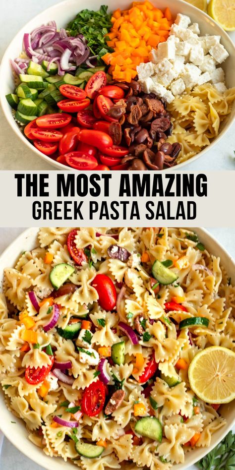 Feta Dressing, Weekday Lunches, Greek Pasta Salad Recipe, Feta Pasta Salad, Greek Pasta Salad, Healthy Pasta Salad, Fall Salad, Greek Salad Pasta, Best Pasta Salad