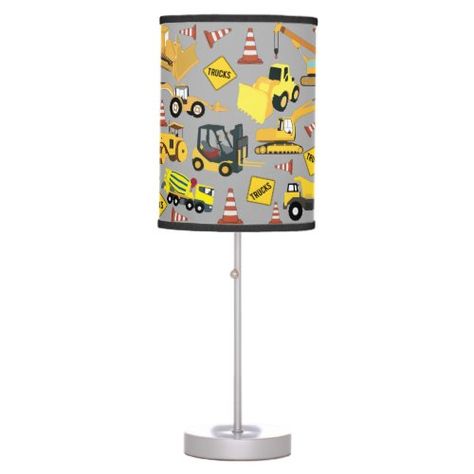 $57.75 | Construction Trucks Pattern Table Lamp #constructiontrucks #trucks #dumptruck #excavator #crane #bulldozer #backhoe #truck #construction #kids Theme Snack, Kids Table Lamp, Construction Theme Birthday Party, Concrete Truck, Construction Trucks, Lamp Color, Construction Theme, Small Boy, Table Lamp Shades