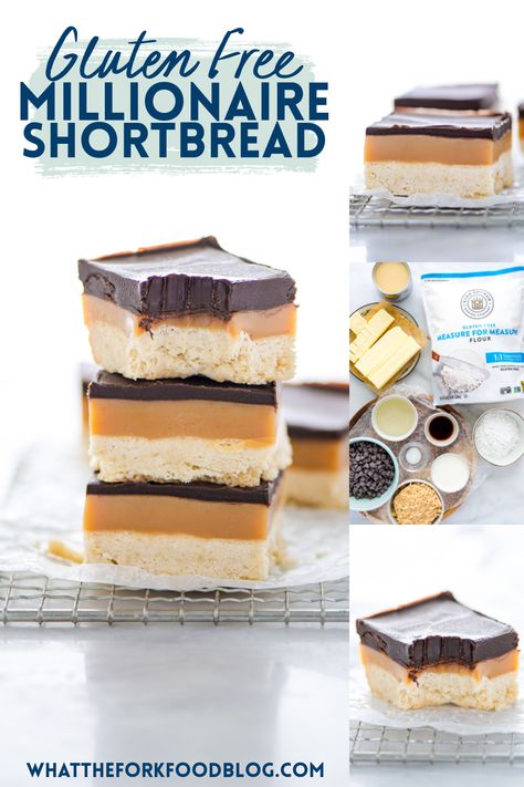 What The Fork, King Arthur Gluten Free, Gluten Free Shortbread, Gluten Free Dessert, Gluten Free Bars, Millionaire Shortbread, Cookies Gluten Free, Shortbread Bars, Gluten Free Christmas