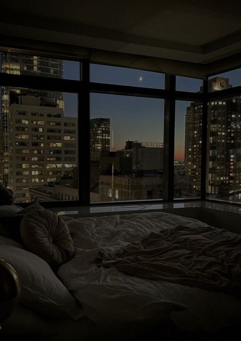 Penthouse Aesthetic, City Bedroom, Night Window, City View Night, City View Apartment, Apartment View, High Rise Apartments, Aesthetic Apartment, Dark Bedroom