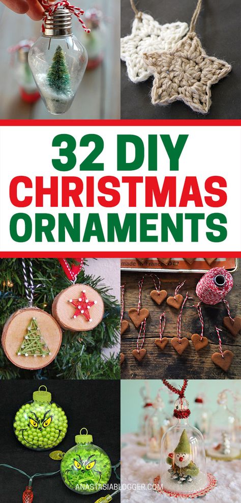 DIY Christmas Ornaments Ideas - 32 Easy Elegant Ornaments from Pinterest. Are you looking for some great DIY Christmas ornaments ideas? Get easy yet elegant DIY Xmas ornaments found on different blogs and on Pinterest. #christmas #diy #ornaments #crafts #christmascrafts #christmasdiy #homedecor #parties Diy Xmas Ornaments, Ornaments For Kids, Diy Christmas Ornaments Easy, Diy Christmas Tree Ornaments, Kids Christmas Ornaments, Diy Ornaments, Ornament Ideas, Diy Holiday Decor, Easy Christmas Diy