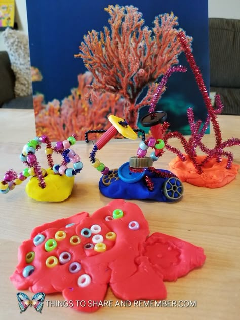 Coral Craft, Coral Reef Craft, Process Art Preschool, Ocean Commotion, Preschool Ocean, Scuba Vbs, Coral Reef Art, Ocean Theme Preschool, Ocean Projects