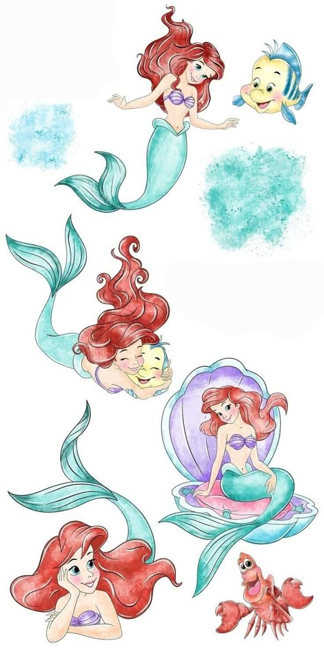 Mermaid Png, Mermaid Watercolor, Character Stickers, Animation Disney, Ariel Mermaid, Illustration Clip Art, Watercolor Clip Art, Cute Mermaid, Walt Disney Animation