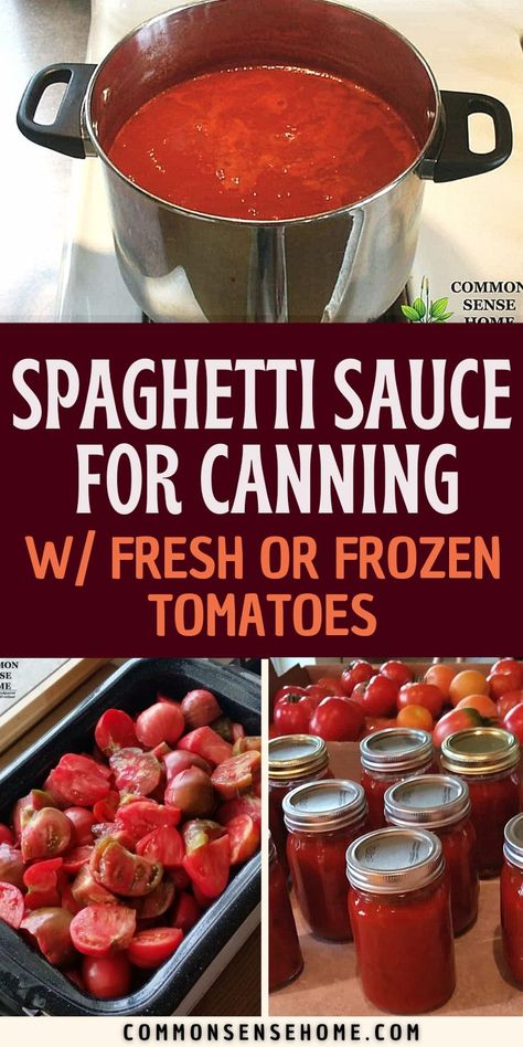 Crockpot Spaghetti Sauce Fresh Tomatoes, Spaghetti Sauce Fresh Tomatoes, Spaghetti Sauce For Canning, Canning Pasta Sauce, Tomatoes For Canning, Canning Homemade Spaghetti Sauce, Frozen Tomatoes, Homemade Canned Spaghetti Sauce, Canned Tomato Recipes