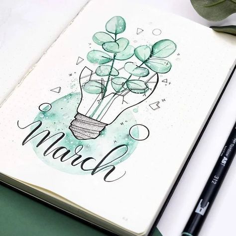 Bujo Cover Page, Bullet Journal Easy, Bujo Cover, March Bullet Journal, Cover Page Ideas, March Themes, Pen Illustration, Bullet Journal Diy, Bullet Journal Notebook