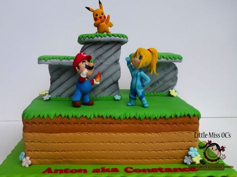 Super Smash Bros Cake Ideas, Super Smash Bros Cake, Smash Bros Cake, Super Smash Bros Party, Nintendo Cake, Gravity Cakes, Arcade Birthday Parties, Nintendo Party, 7th Birthday Cakes