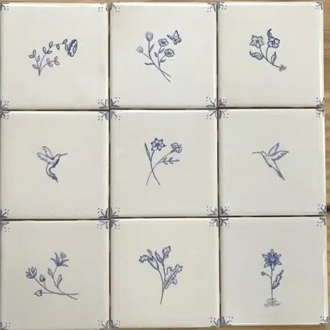 Country Tiles, Blue And White French Country, French Country Tile, Tiles Background, French Tile, Butterfly And Flowers, French Farmhouse Style, Painted Tiles, French Pattern