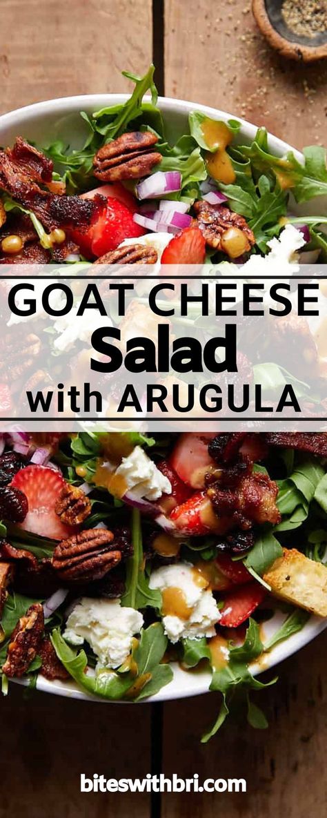 Goat Cheese Salad Aesthetic, Steak Salad Goat Cheese, Gorgonzola Salad Recipes, Goats Cheese Salad Recipes, Steak And Goat Cheese Salad, Fall Salad With Goat Cheese, Goat Cheese Arugula Salad, Arugula Salad With Goat Cheese, Salad With Goat Cheese Recipes