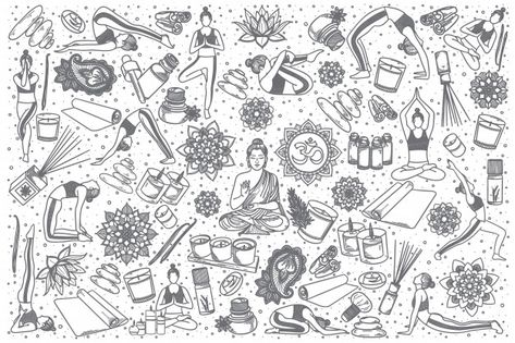 Set Background, Flower Woman, Bujo Doodles, Yoga Journal, Vector Hand, Cute Chibi, Vector Stock, How To Do Yoga, Vector Photo