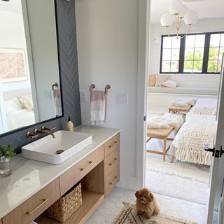 Becky Owens, Sink And Vanity, Faucet Hardware, Becki Owens, Black Windows, Statement Lighting, Bath Faucet, Guest Bath, Kids' Bathroom