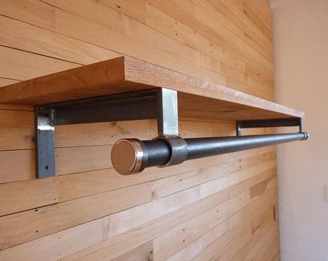 Shelf and Rod Bracket Open 10% OffCloset RodHeavy Duty | Etsy Laundry Room Rod, Diy Closet Rod, Closet Rod Support, Diy Kast, Red Oak Stain, Closet Diy, Curtain Rod Holders, Clothing Displays, Closet Remodel