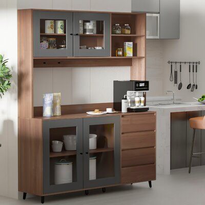 Cart Coffee Bar, Japandi Furniture, Kitchen Cupboard Designs, Coffee Bars In Kitchen, Kitchen Buffet, Sideboard Storage Cabinet, Coffee Nook, Buffet Sideboard, Kitchen Pantry Cabinets