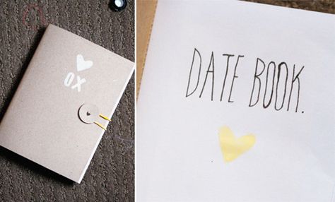 Create a "Date Book" of ideas for great dates (no more boring pizza-rented movie nights!) -- I'm not crafty enough to MAKE one, but I love the idea :) Date Idea Book Diy, Diy Date Book, Date Book Ideas, Bookbinding Tutorial, Diy Notebook, Album Book, Diy Journal, Diy Book, Book Making