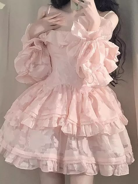 Cute Korean Dress, Pink Cottagecore Dress, Pink Dress Aesthetic, Kawaii Outfit Ideas, 2000s Japanese Fashion, Aesthetic Dress, Dress Aesthetic, Fairytale Dress, Korean Dress